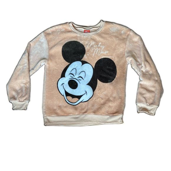 Disney Mickey Mouse Womens XL Fuzzy Soft Warm Sweatshirt Pink Crew Neck Pullover - Picture 1 of 8